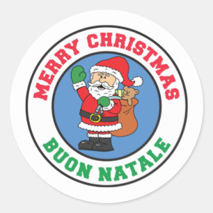 Sticker Rond Buon Natale Italien Noël Père Noël