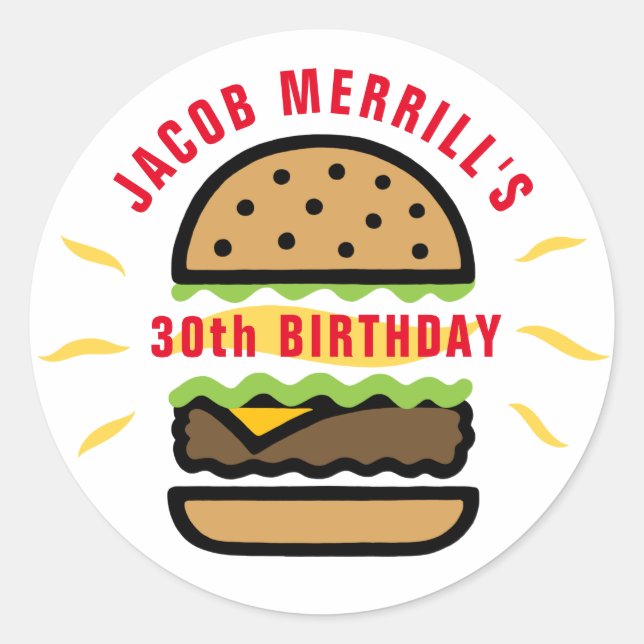 Sticker Rond Burger Anniversaire Tout âge Personnalisé (Devant)
