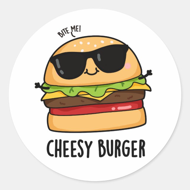Sticker Rond Burger au fromage Puns de nourriture amusant (Devant)