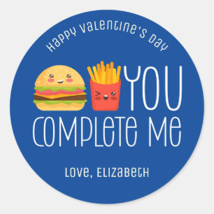 Sticker Rond Burger et Fries Drôle mignon Meilleur Ami Valentin
