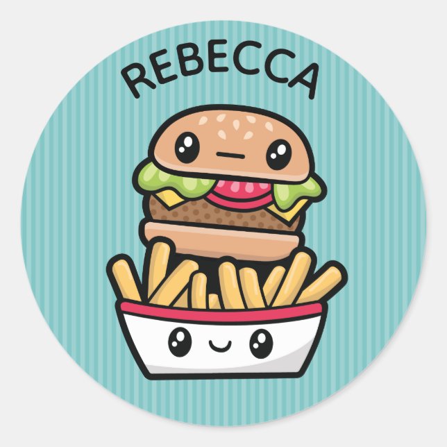 Sticker Rond Burger et frites pour aliments mignons (Devant)