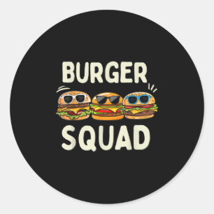 Sticker Rond Burger Squad Funny Hamburger Fast Foodie Amateurs 