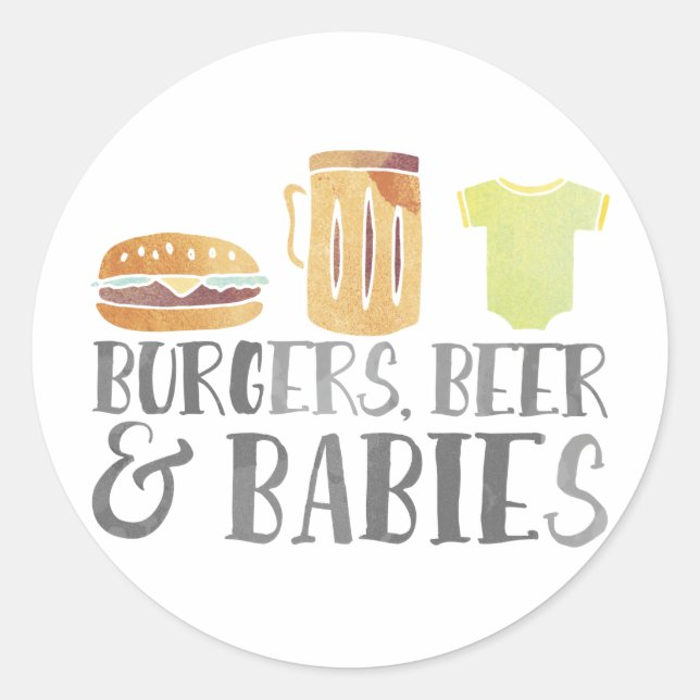 Sticker Rond Burgers, bières et bébés Aquarelle (Devant)