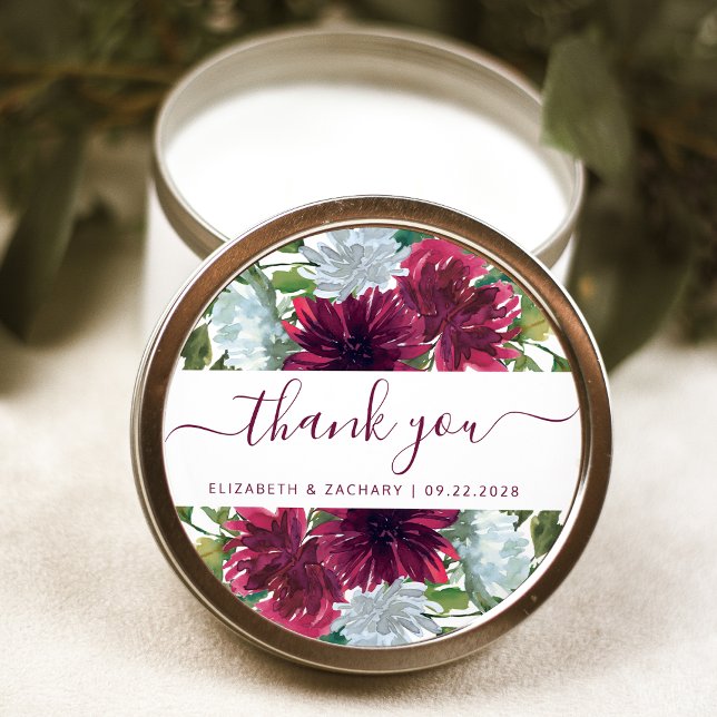 Sticker Rond Burgundy Blue Floral Mariage Merci (Créateur téléchargé)