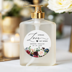 Sticker Rond Burgundy Blush Floral Sanitizer Mariage Favoriser
