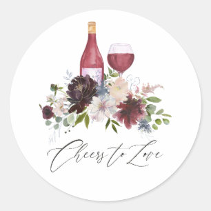 Sticker Rond Burgundy Blush Floral Vin Dégustation Fête des mar