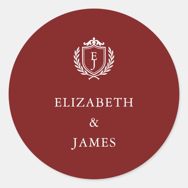 Sticker Rond Burgundy Crest Wedding Custom Initials (Devant)