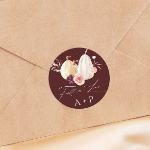 Sticker Rond Burgundy Fall in Love Citrouille Automne Mariage