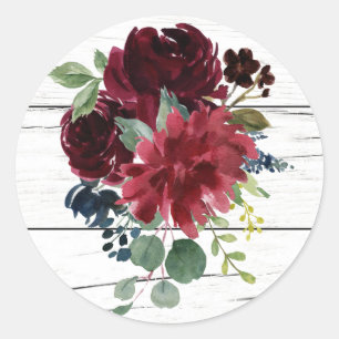 Sticker Rond Burgundy Floral Elegant Aquarelle Rustique