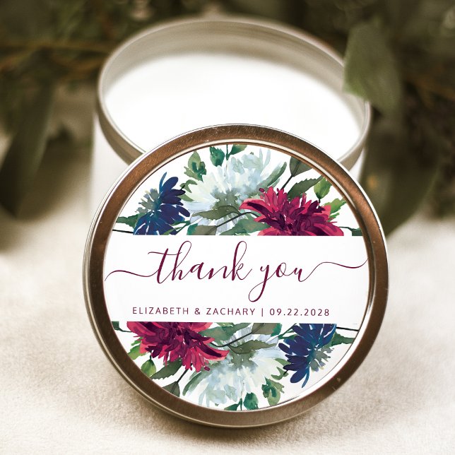 Sticker Rond Burgundy Navy Blue Floral Mariage Merci (Créateur téléchargé)
