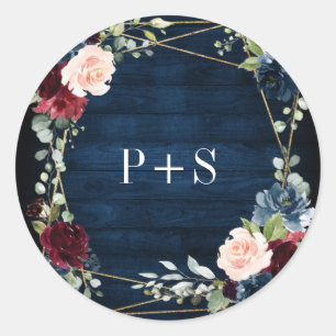 Sticker Rond Burgundy Navy Blush Floral Mariage géométrique