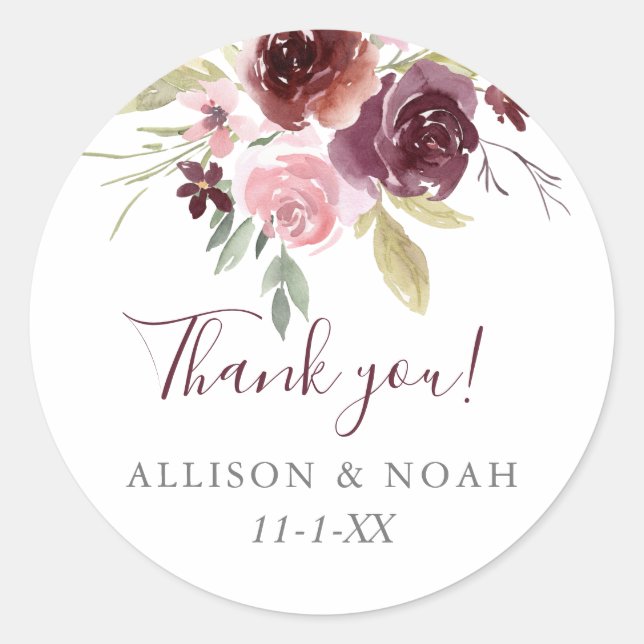 Sticker Rond burgundy rose rousse rustique floral mariage faveu (Devant)