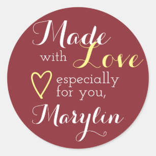 Sticker Rond Burgundy Rouge Jaune Simple Fabriqué avec coeur d'