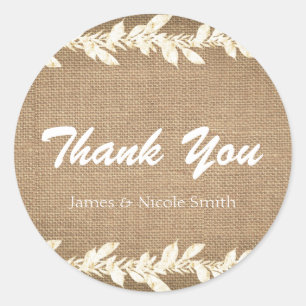 Sticker Rond Burlap Rustique & Mariage Feuille Faveur
