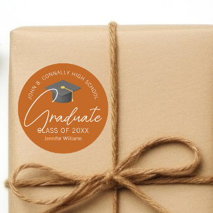 Sticker Rond Burnt Orange Graduate Custom 2025 Graduation Party