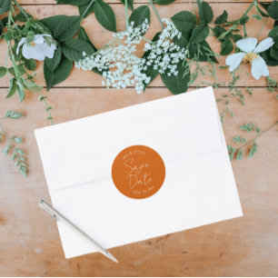 Sticker Rond Burnt Orange Styliszed Wedding Enregistrer la date