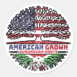 Sticker Rond Burundi Burundais Amérique USA Arbre Drapeau