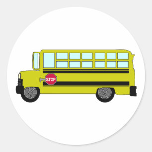 Sticker Rond Bus Scolaire Jaune avec Panneau d'Arrêt