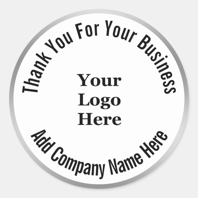 Sticker Rond Business Black White Silver Merci Votre logo (Devant)