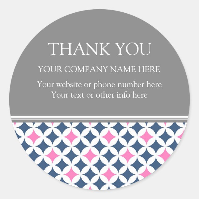 Sticker Rond Business Merci Nom de l'entreprise Motif rose bleu (Devant)