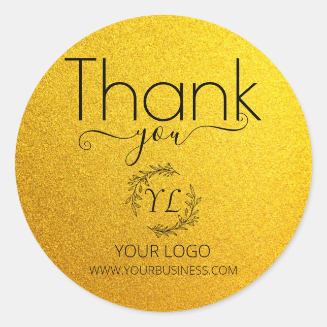 Sticker Rond Business Yellow Gold Merci - Ajouter un logo (Devant)