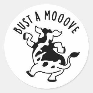 Sticker Rond Bust A Moooh Funny Cow Pun