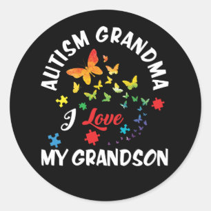 Sticker Rond Butterfly Autism Grandma I Love My Grandson