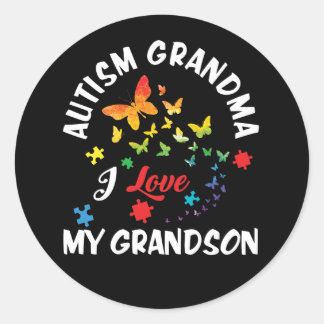Sticker Rond Butterfly Autism Grandma I Love My Grandson