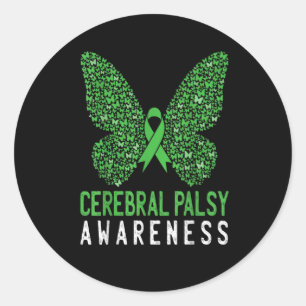Sticker Rond Butterfly cerebral Palsy Awareness Green Ribbon