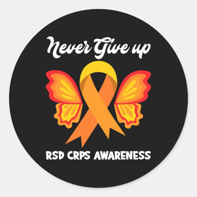 Sticker Rond Butterfly Hope Fighter Orange Ribbon RSD CRPS Awar (Devant)