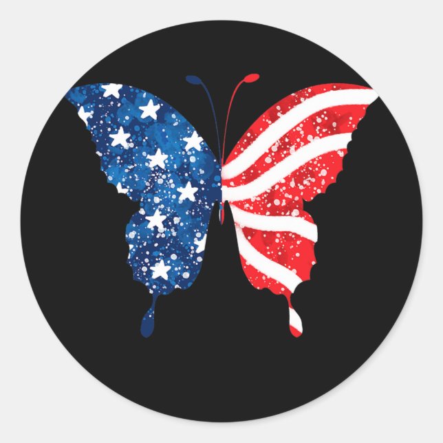 Sticker Rond Butterfly USA Flag Patriotic Proud 4th Of July (Devant)