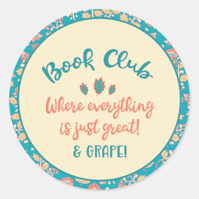 Sticker Rond Buveur de vin du club de lecture amusant (Devant)