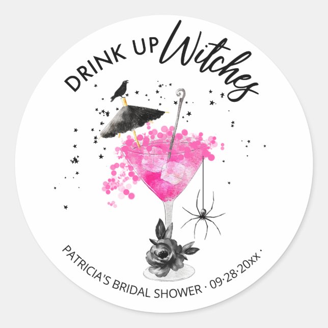 Sticker Rond Buvez les sorcières Cocktail Halloween Enterrement (Devant)