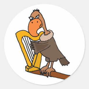 Sticker Rond Buzzard drôle jouant la conception d'harpe