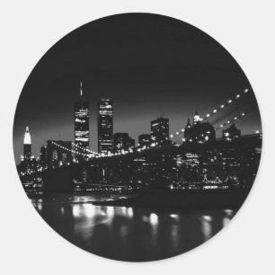 Sticker Rond BW New York City la nuit