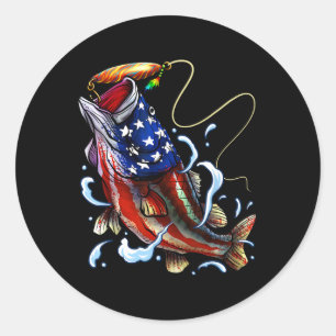 Sticker Rond Byss Pêche Poisson Drapeau Américain Papa Père Qua