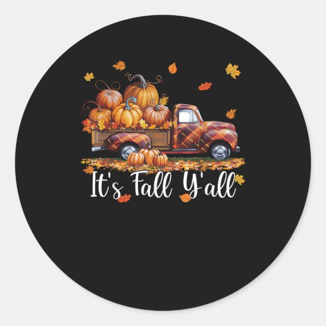 Sticker Rond C’est automne Y’all Citrouille arbre d’automne Hel (Devant)