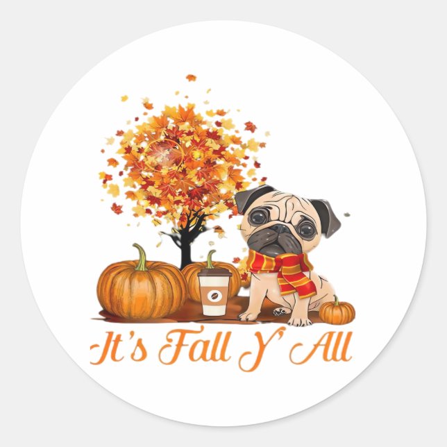 Sticker Rond C’est l’automne Y’all Halloween Thanksgiving Retro (Devant)