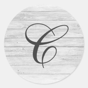 Sticker Rond C) Monogramme Rustique Du Bois Boutique Monogram
