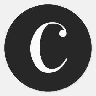 Sticker Rond C monogramme, texte blanc sur noir