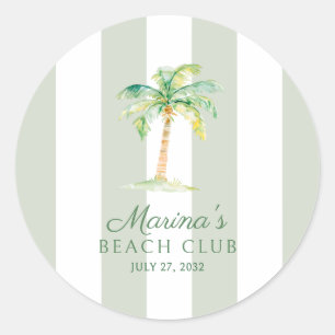 Sticker Rond Cabane côtière verte rayures Palm Beach Club