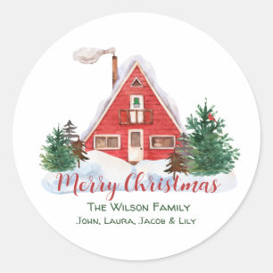 Sticker Rond Cabine confortable Red Cardinal Green Pine Gnome p