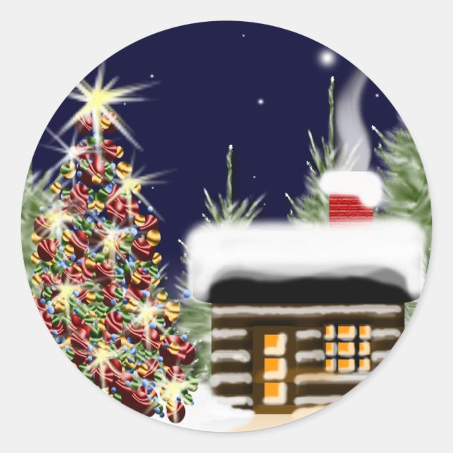 Sticker Rond Cabine de Noël cosy (Devant)