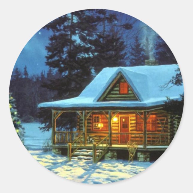 Sticker Rond Cabine d'hiver Noël (Devant)