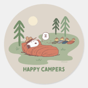 Sticker Rond cacahuètes   Campeurs de couchage Snoopy & Woodsto