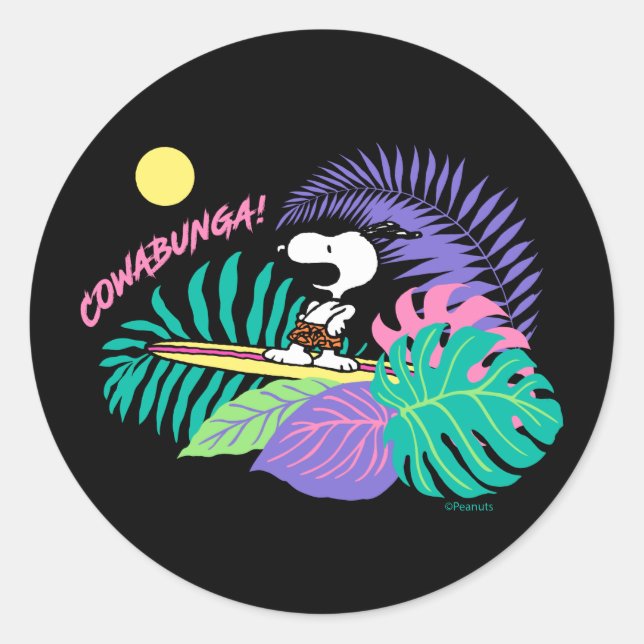 Sticker Rond cacahuètes | Cowabunga Snoopy (Devant)
