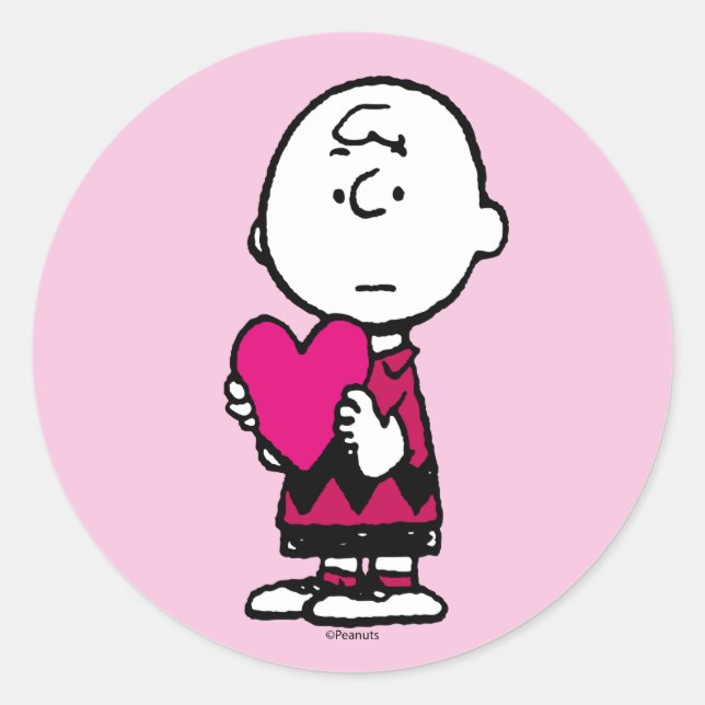 Sticker Rond cacahuètes | Saint Valentin | Heart Charlie Brown (Devant)
