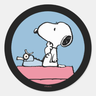 Sticker Rond cacahuètes Snoopy à la machine à écrire
