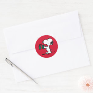 Sticker Rond cacahuètes   Snoopy Christmas Gift Giver