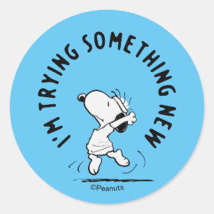 Sticker Rond cacahuètes Snoopy Essayer Quelque Chose De Nouve